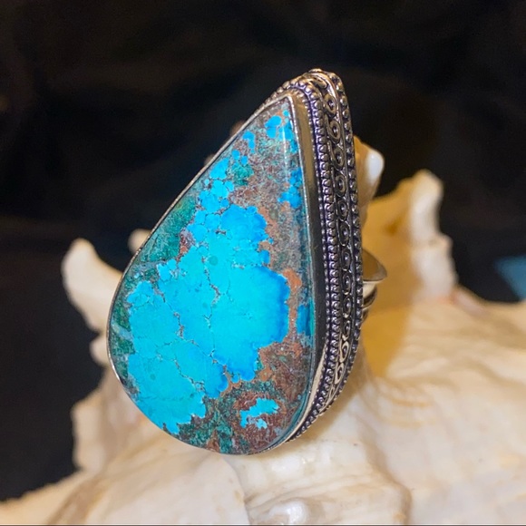 Striking Turquoise natural gemstone statement ring 7.75 - Picture 3 of 8
